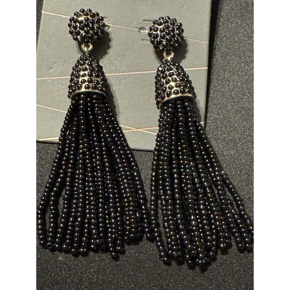 Baublebar Sugarfix Earrings Pierced Black Beaded Black Tassel Dangle - Picture 2 of 5